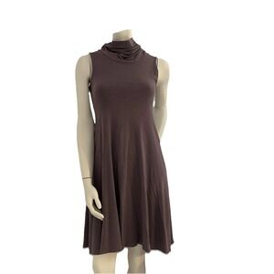 FIG Women's Sleeveless Cowl Neck A-Line Dress Brown Medium Minimalist Travelcore